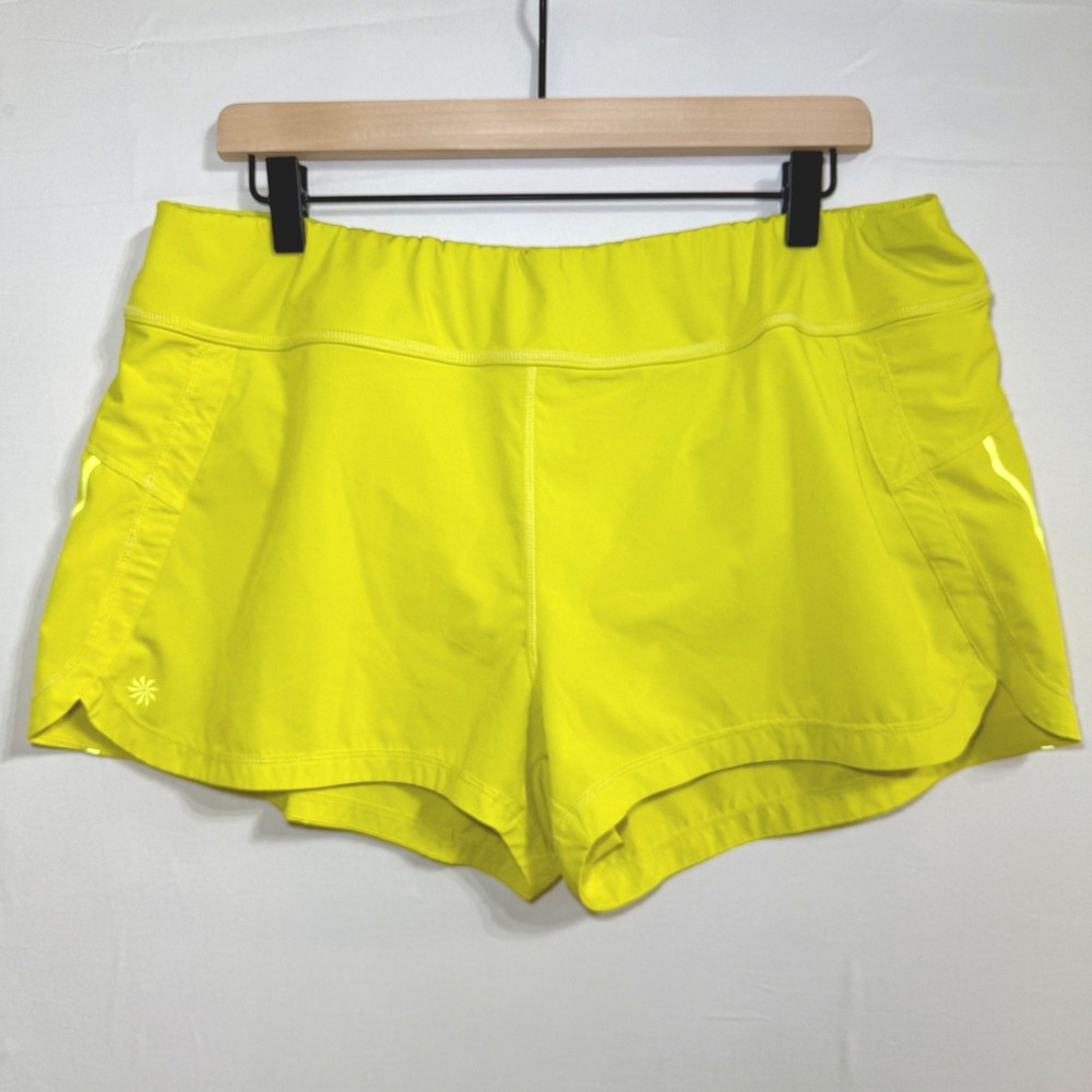 Athleta Mesh Racer Run Short Neon Yellow XL Reflective Lined Running‎ Shorts